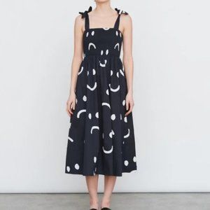 Lazy Oaf | Black and White 100% Cotton Happy Sad Smocked Midi Day Dress